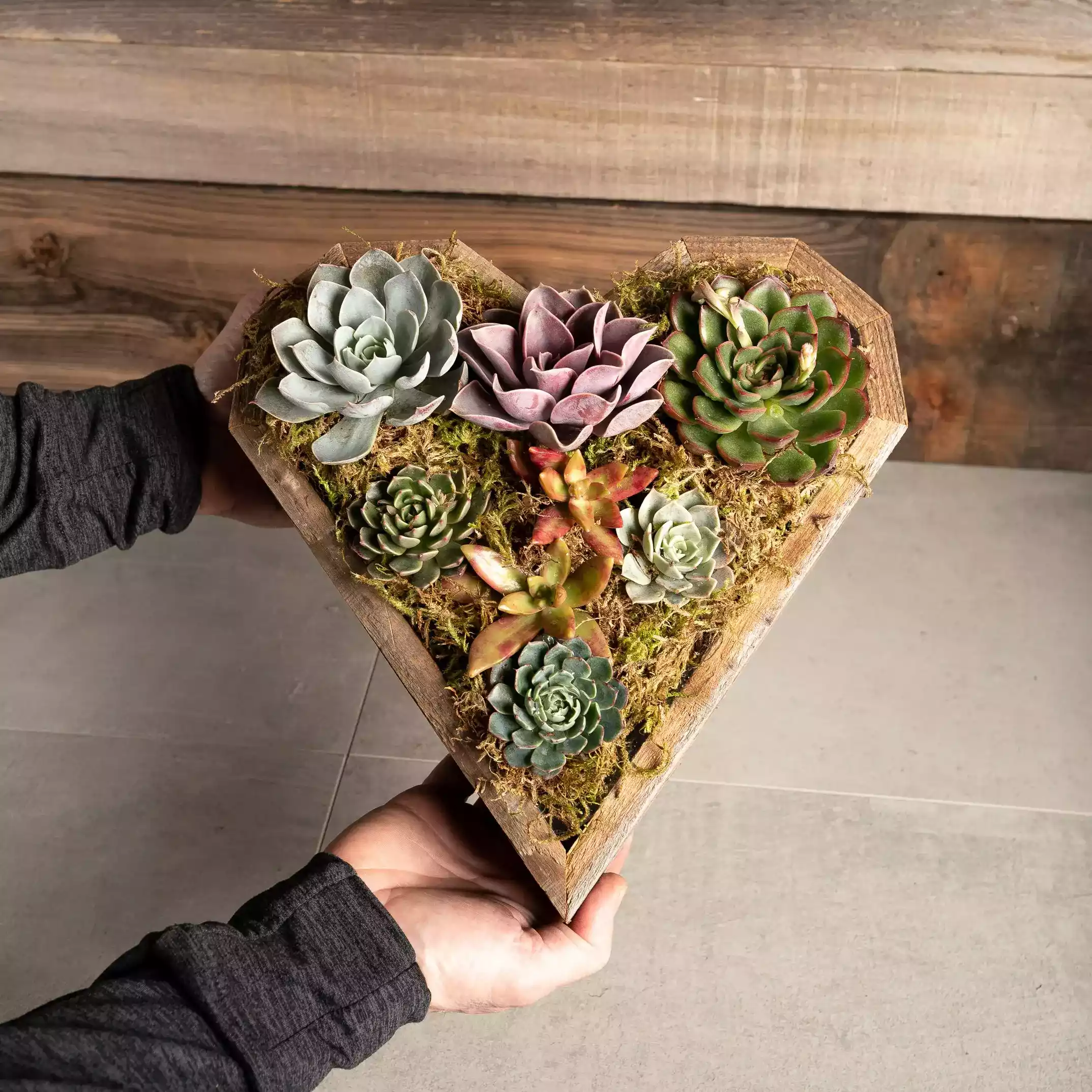 Custom heart shaped wooden planter box