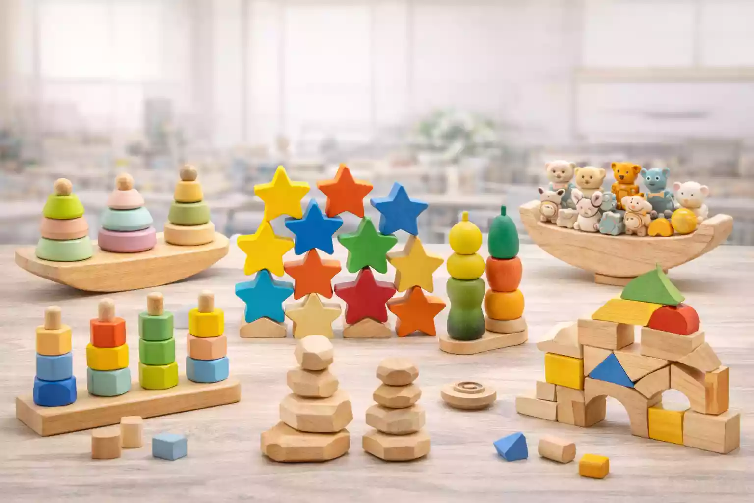 building stacking and balancing wooden toys for wholesale supply