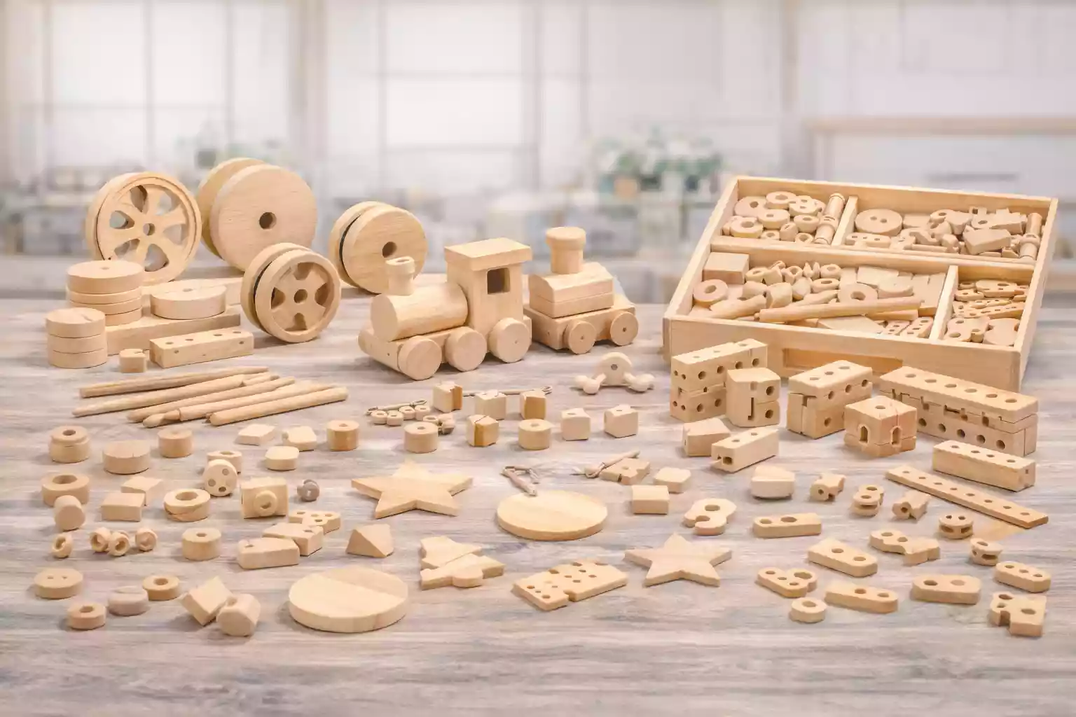 unfinished wooden toy parts and craft components