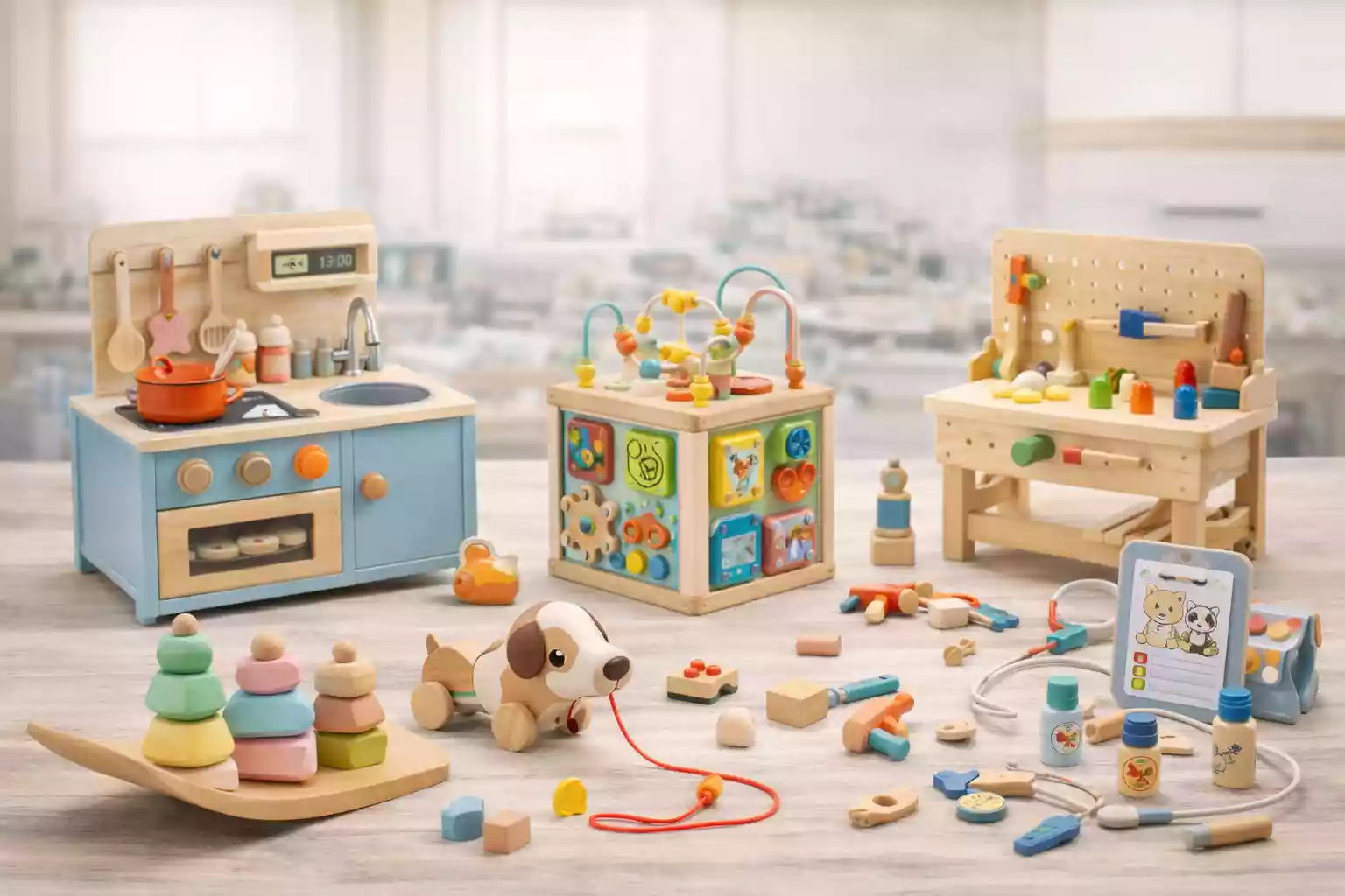 pretend play and activity wooden toys for B2B projects