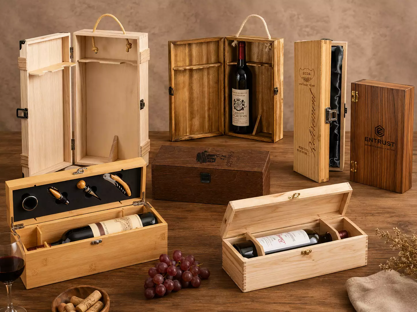 wooden hinged wine boxes