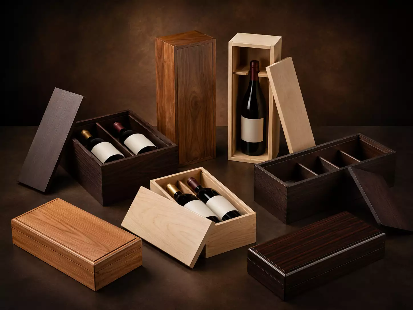 wooden wine boxes lift off lid