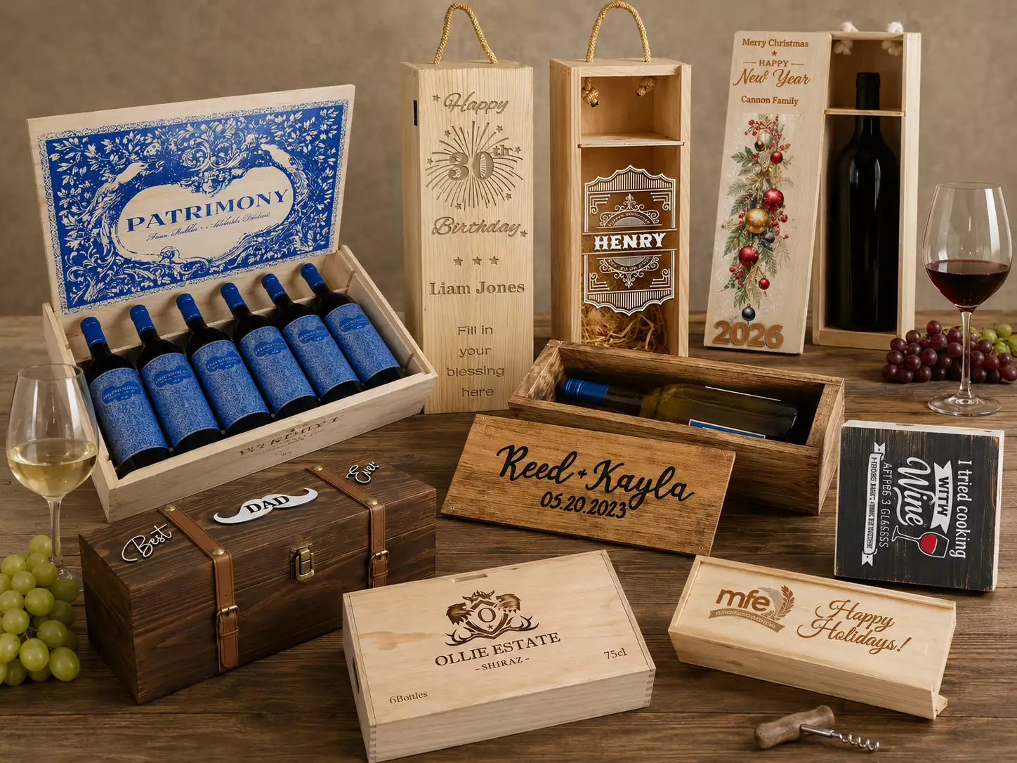 wooden wine boxes custom printed