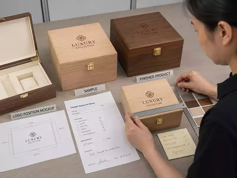 custom logo wooden box sample approval