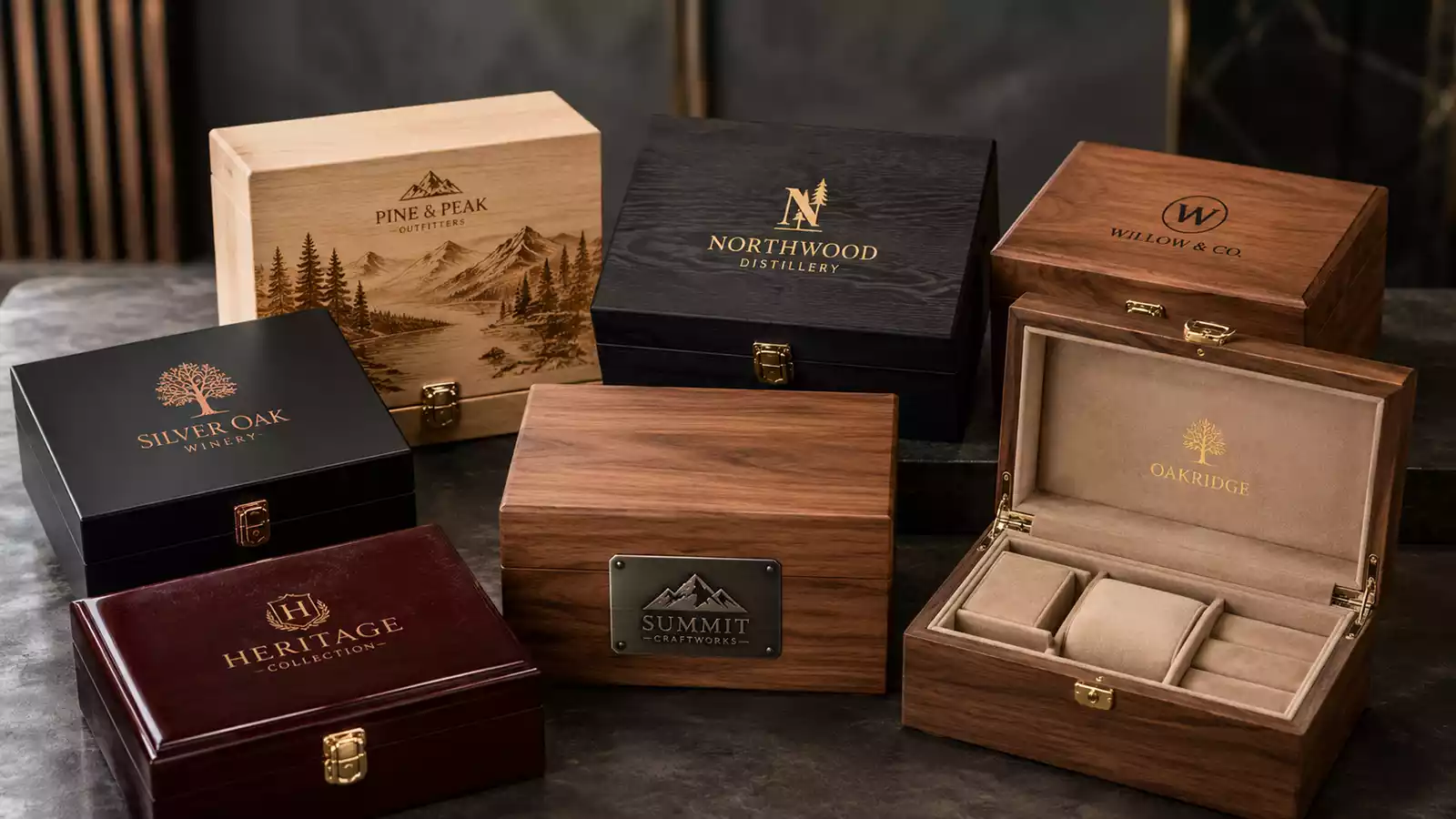 custom wooden boxes with logo